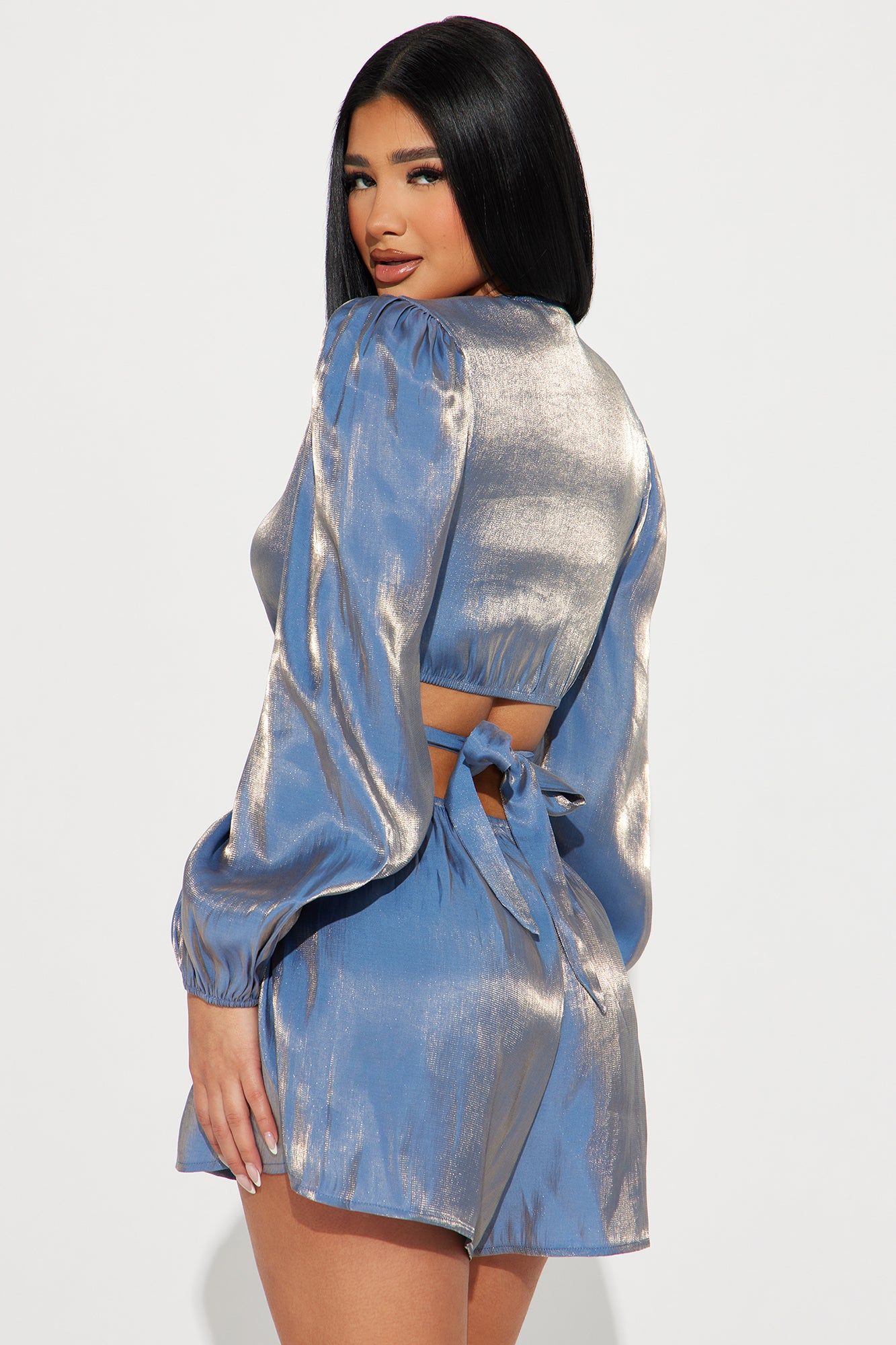 Carry Me Higher Metallic Romper - Blue sold by Fashion Nova product image thumbnail 3