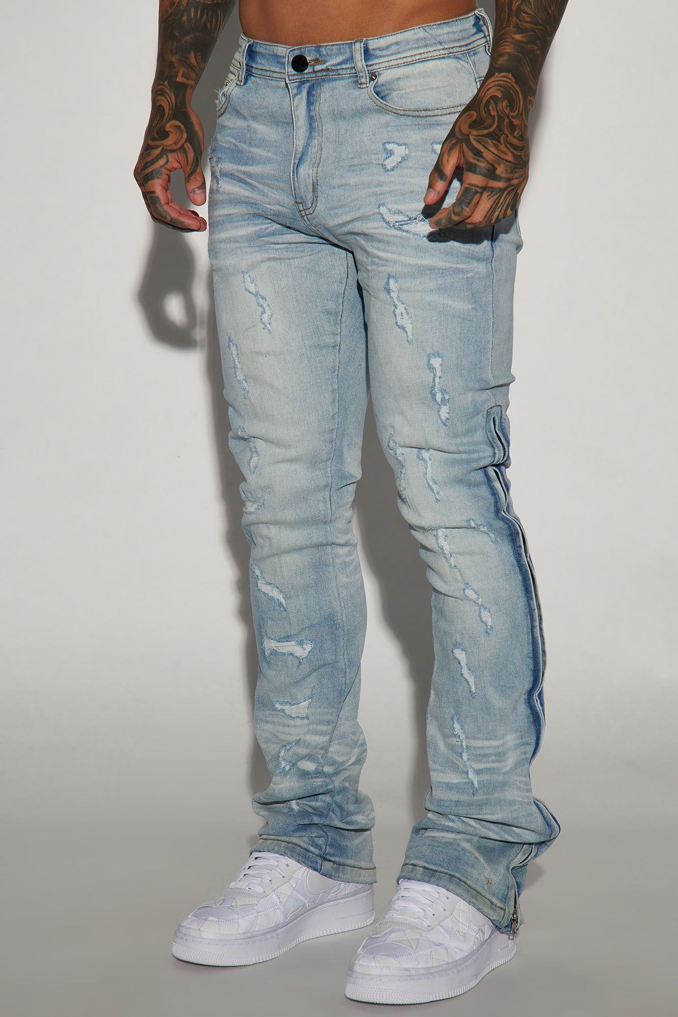 Zip All The Way Stacked Skinny Flare Jeans - Light Wash sold by Fashion Nova product image thumbnail 3