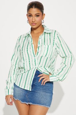Kelly Striped Shirt - Green/combo sold by Fashion Nova