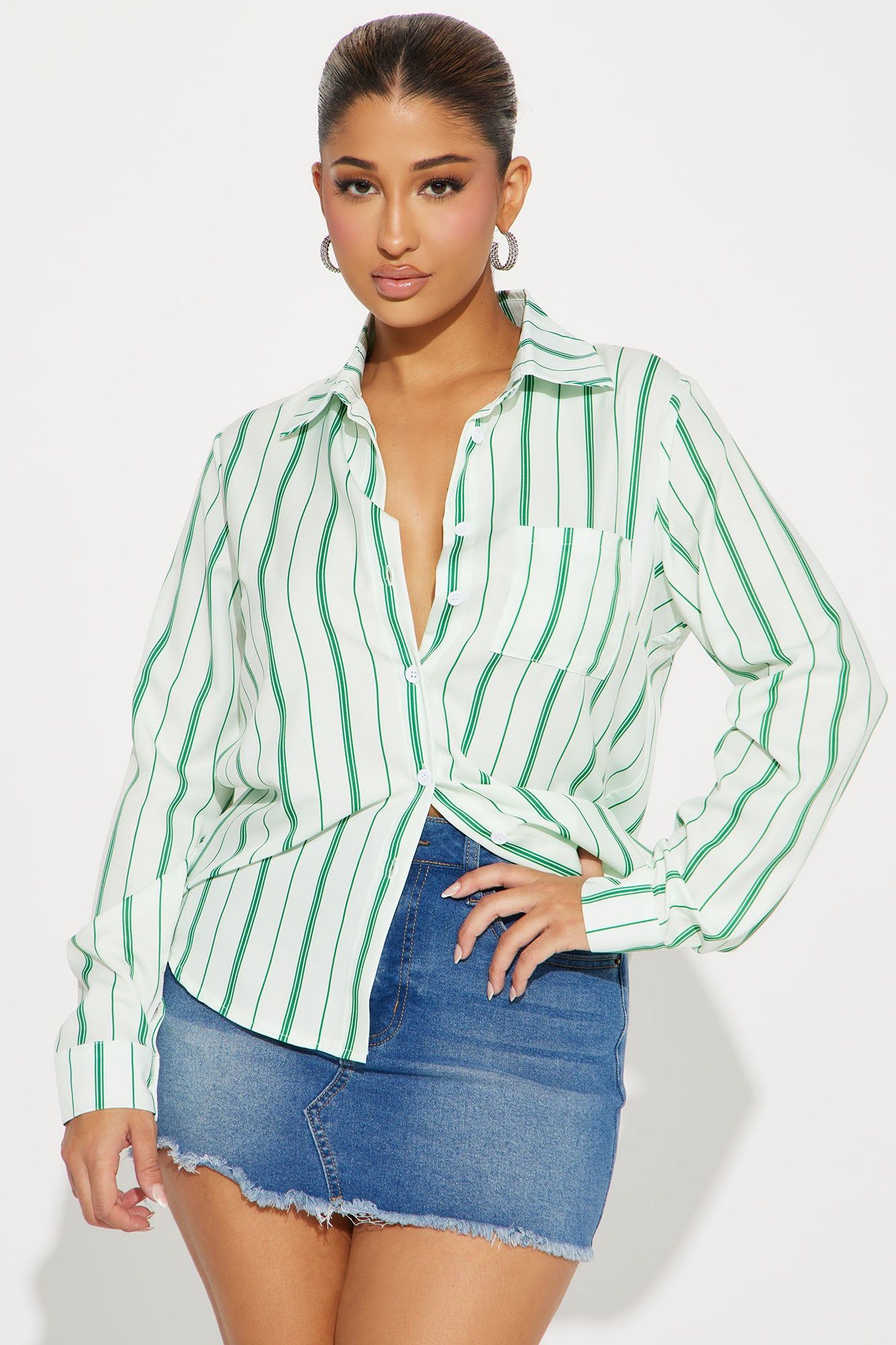 Kelly Striped Shirt - Green/combo sold by Fashion Nova