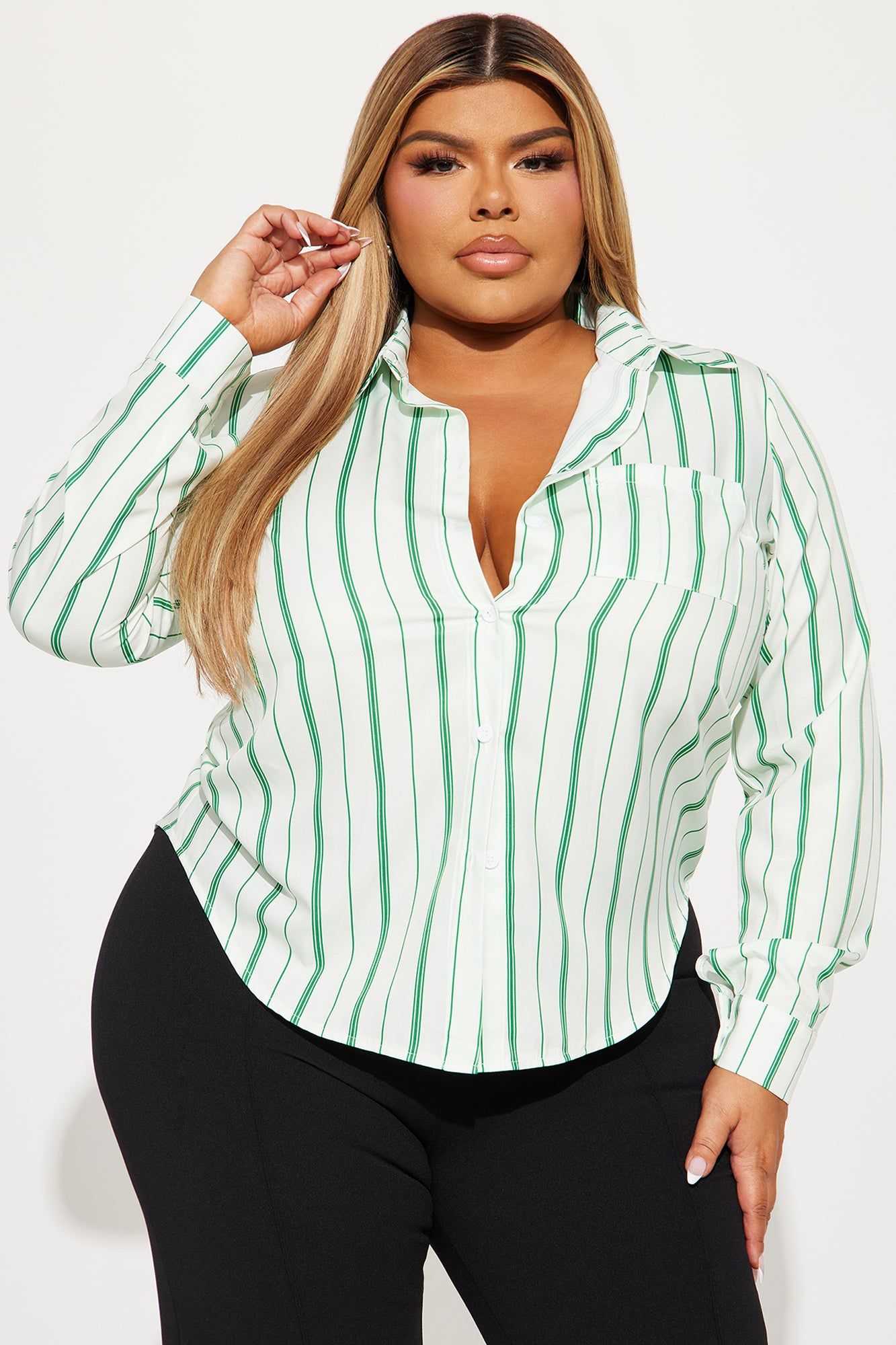Kelly Striped Shirt - Green/combo sold by Fashion Nova product image thumbnail 4