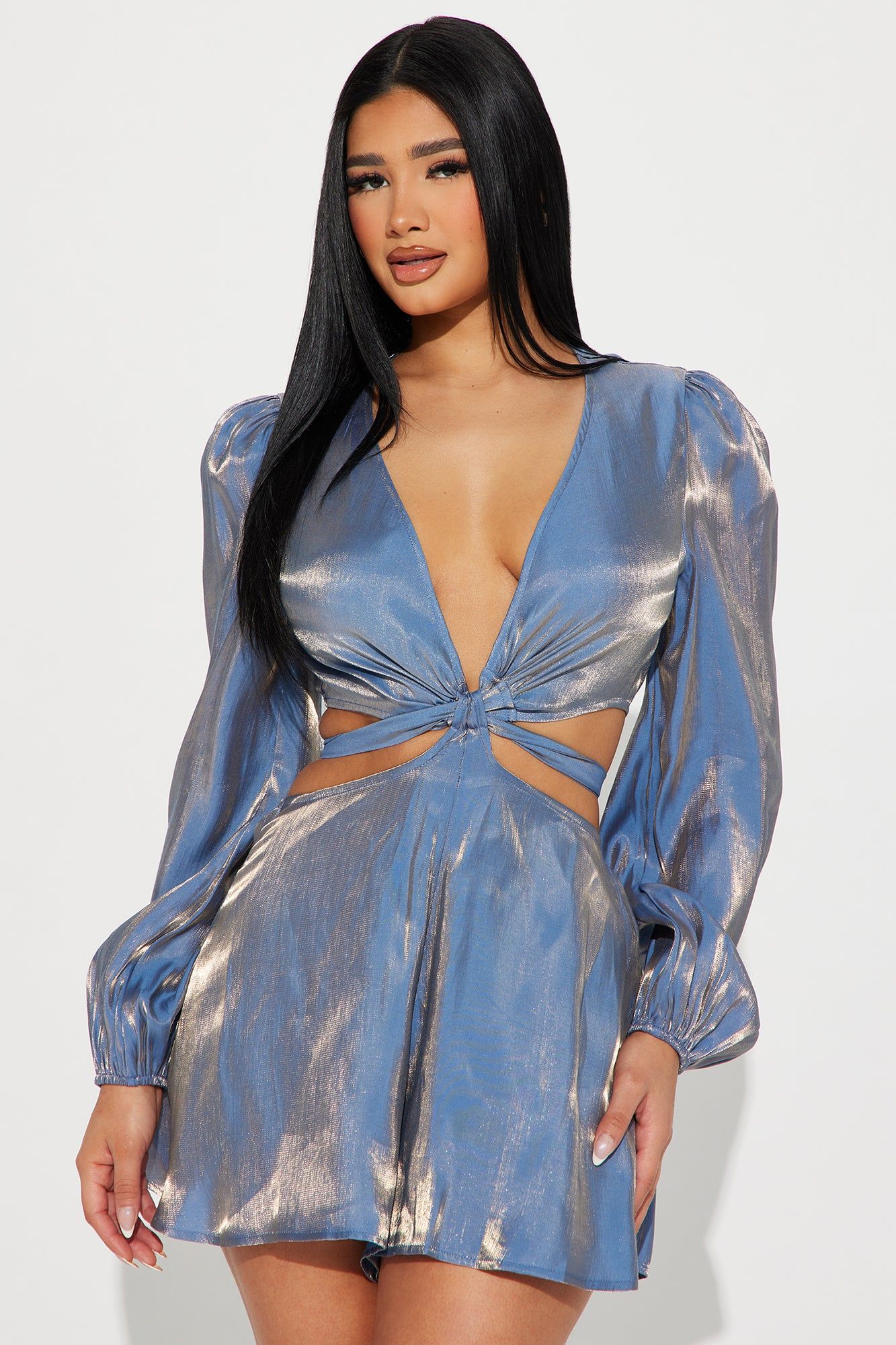 Carry Me Higher Metallic Romper - Blue sold by Fashion Nova product image thumbnail 2