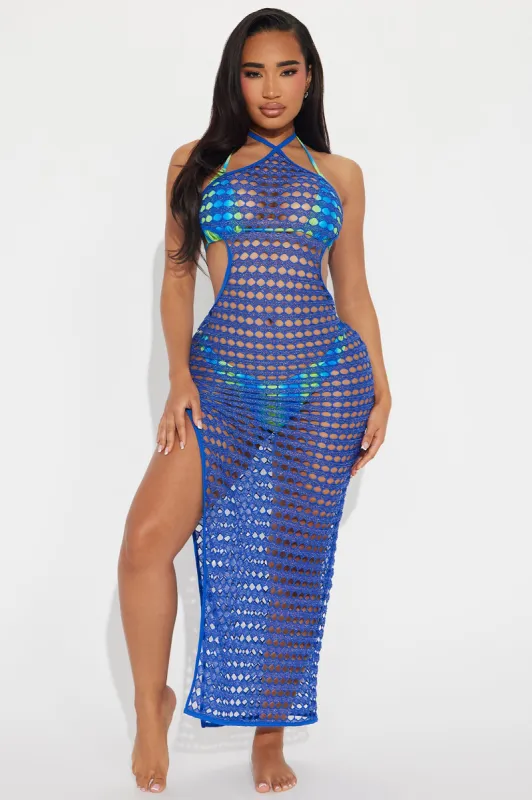 Eternal Summer Shimmer Cover Up Maxi Dress - Blue sold by Fashion Nova