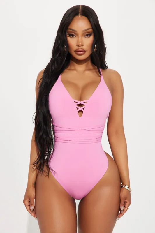 Relaxing Beachside Lace Up 1 Piece Swimsuit - Pink sold by Fashion Nova