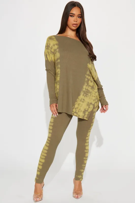 Groundbreaking Tie Dye Legging Set - Olive/combo sold by Fashion Nova