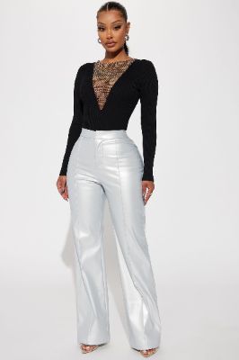 Around Town Faux Leather Trouser - Silver sold by Fashion Nova