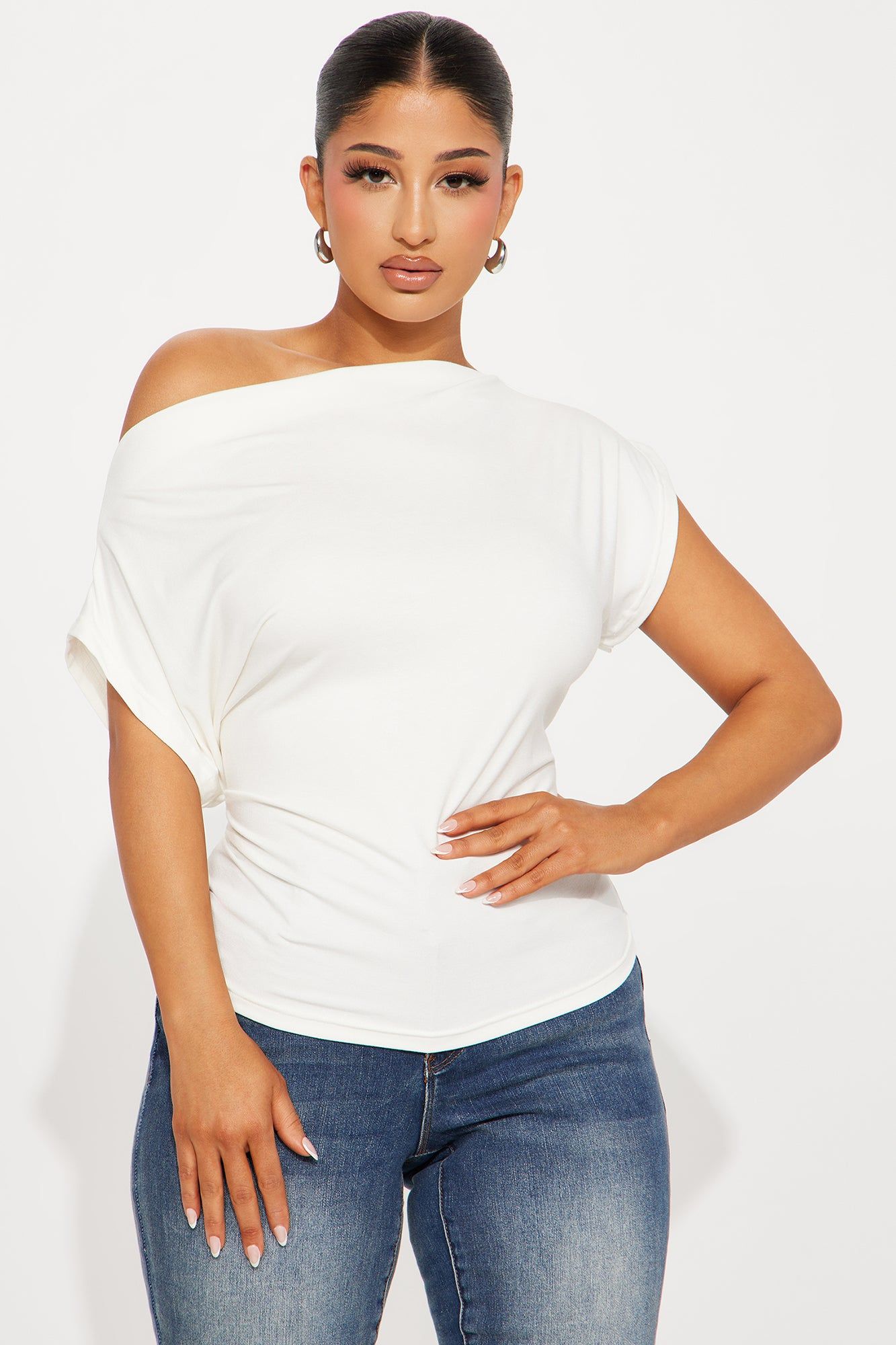 Eva Effortless One Shoulder Top - Ivory sold by Fashion Nova