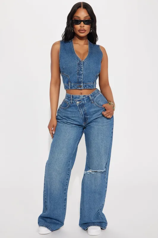 Bad Attitude Denim Pant Set - Medium Wash sold by Fashion Nova