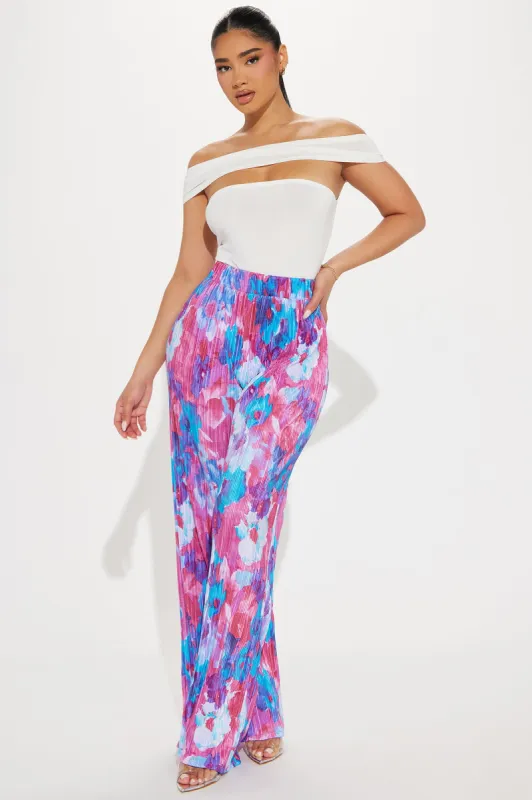 Sweet Like Flower Printed Plisse Pant - Magenta/combo sold by Fashion Nova