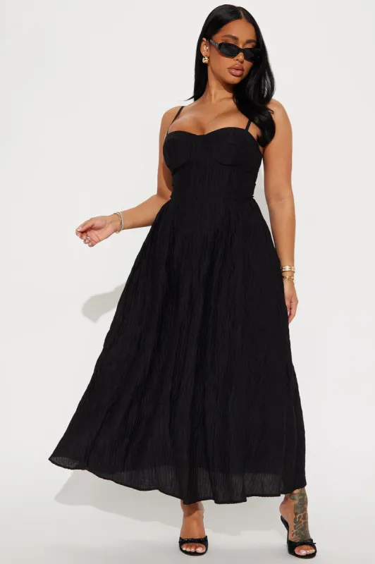 Phoebe Textured Corset Midi Dress - Black sold by Fashion Nova