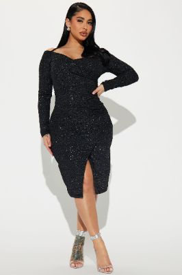 All That Glitter Midi Dress - Black sold by Fashion Nova