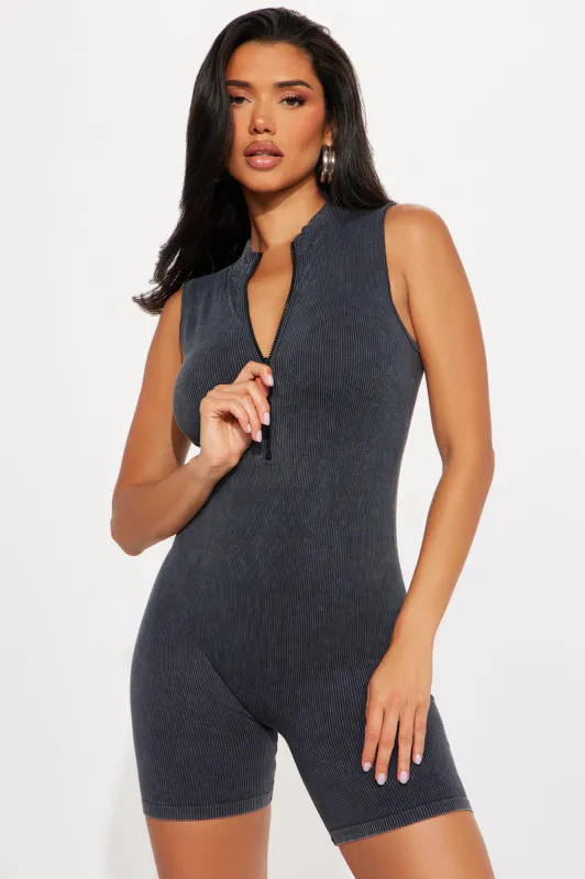 Rowan Washed Seamless Romper - Black sold by Fashion Nova