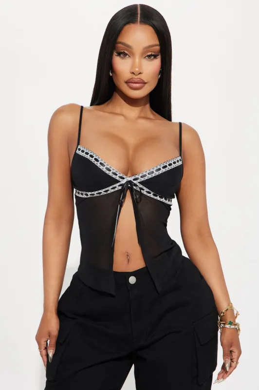 Girl Next Door Mesh Cami - Black sold by Fashion Nova