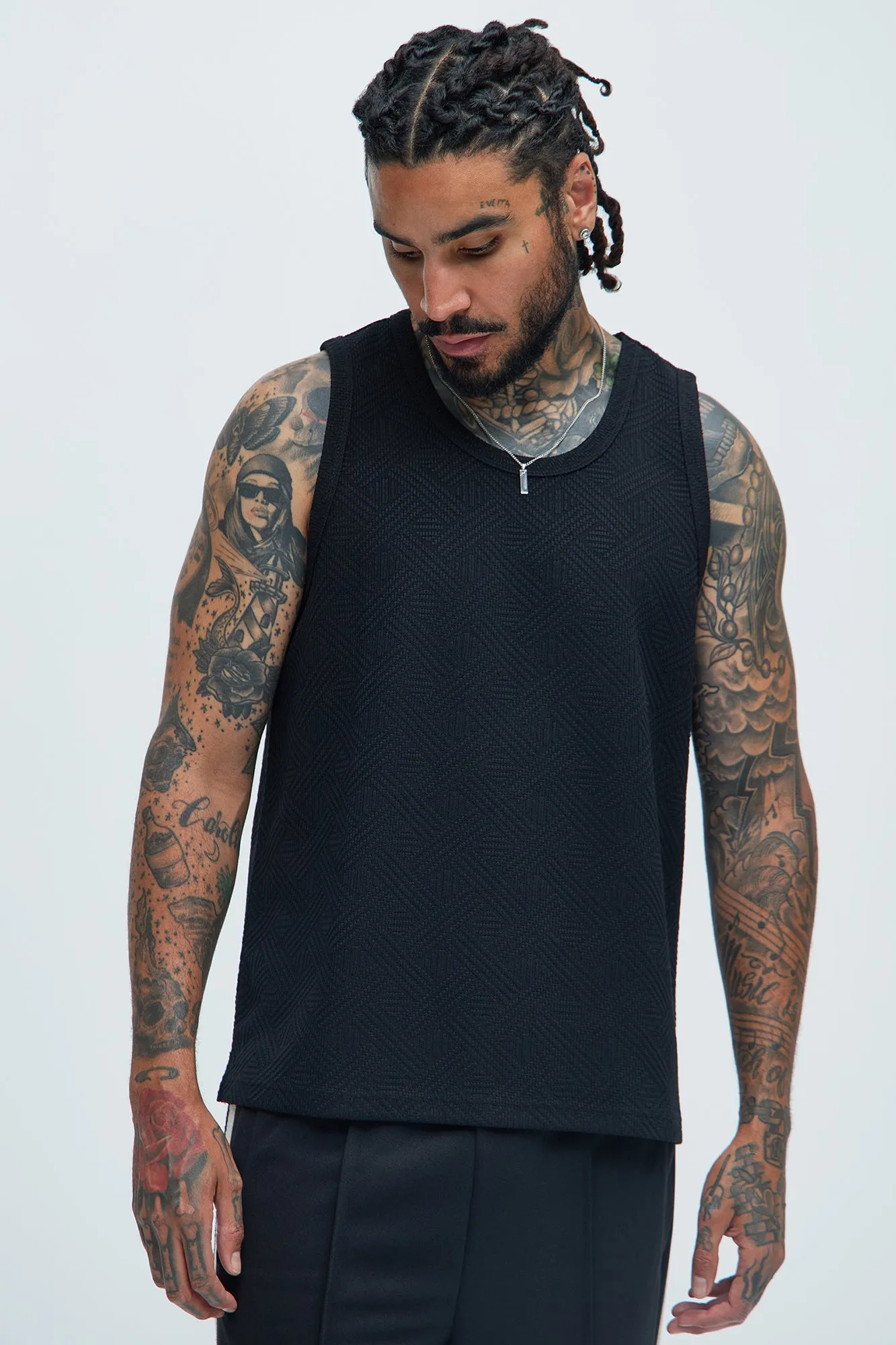 Burley Geo Textured Relaxed Tank - Black sold by Fashion Nova