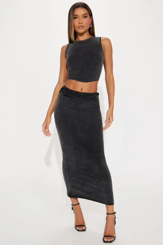 Willing To Go Washed Skirt Set - Black sold by Fashion Nova