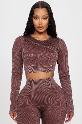 Challenge Accepted Washed Seamless Active Top - Brown sold by Fashion Nova