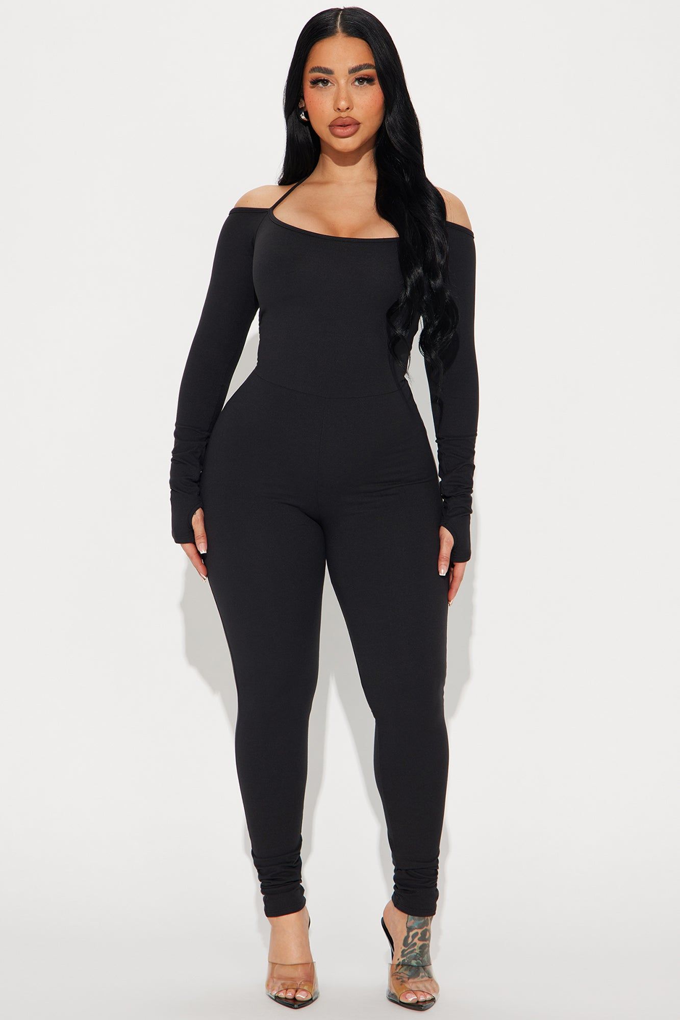 All For You Off Shoulder Jumpsuit - Black sold by Fashion Nova