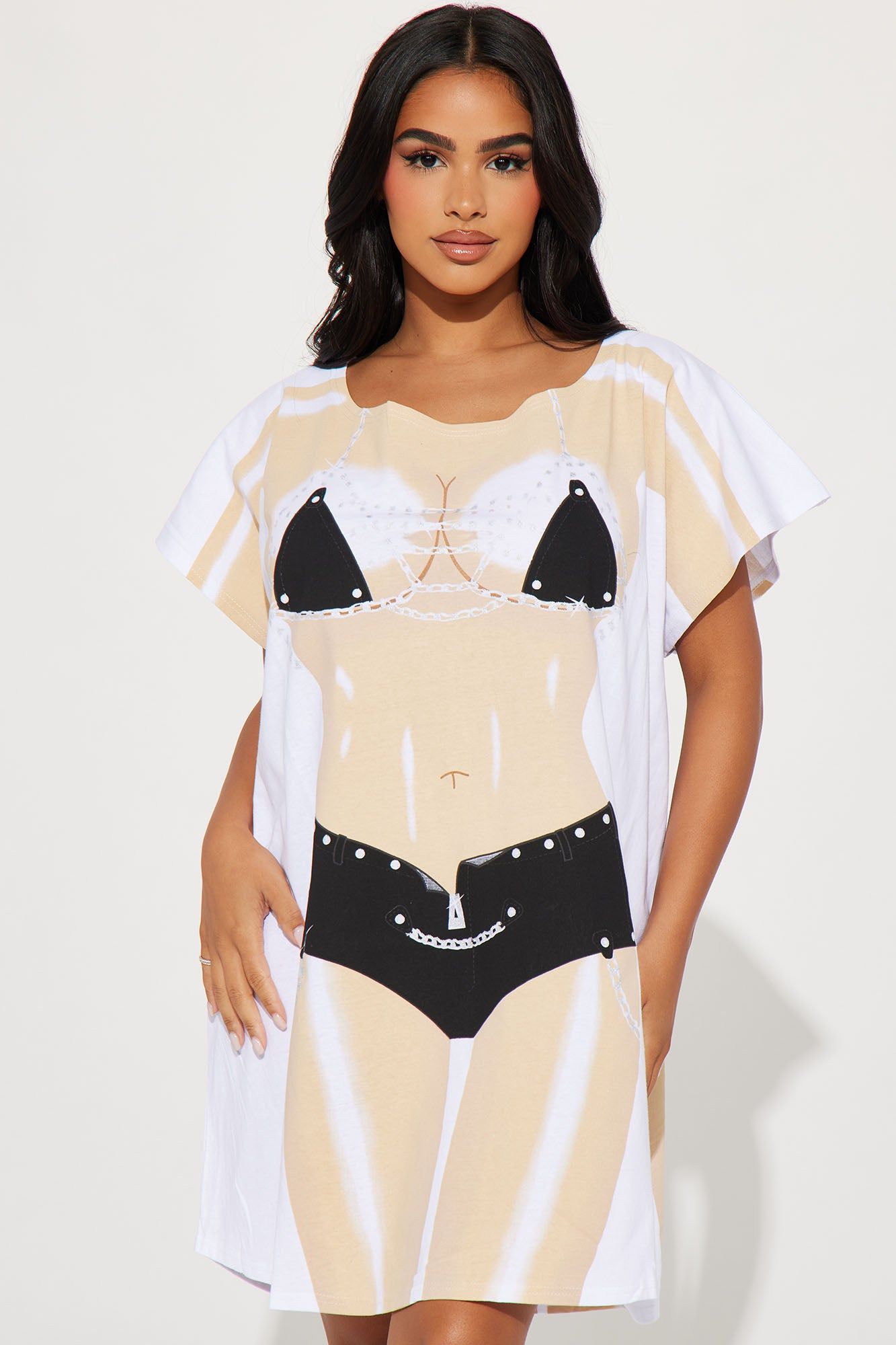 Hottie With A Body PJ Sleep Shirt - Black/combo sold by Fashion Nova