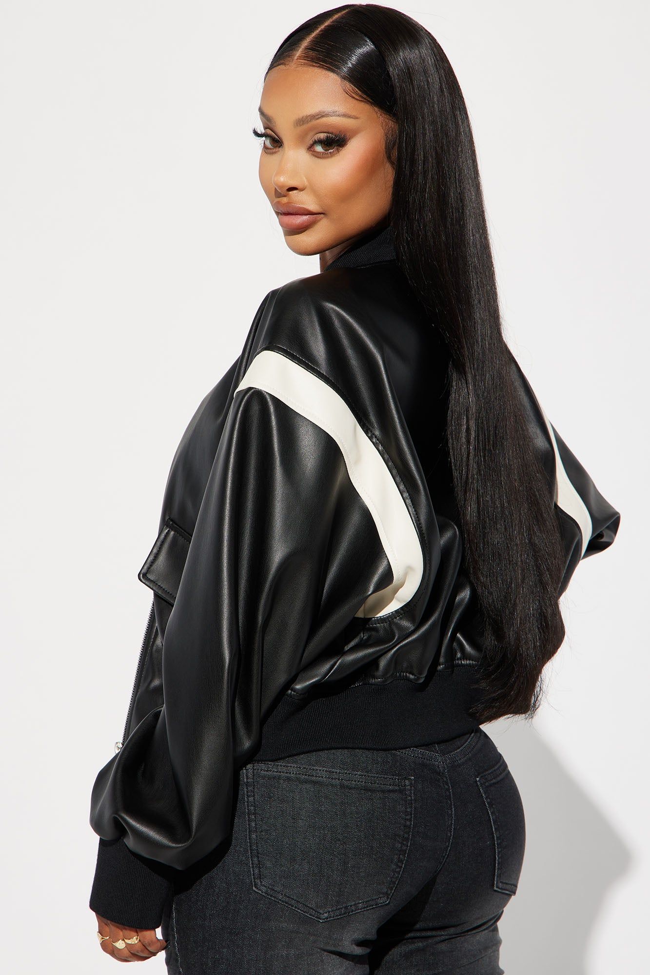 So Starstruck Faux Leather Bomber Jacket - Black sold by Fashion Nova product image thumbnail 3