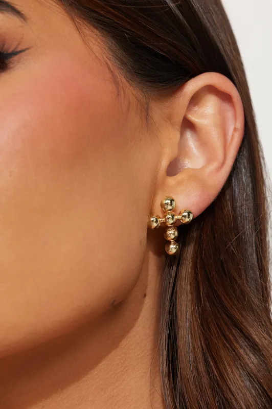 Bubble Cross Earrings - Gold sold by Fashion Nova