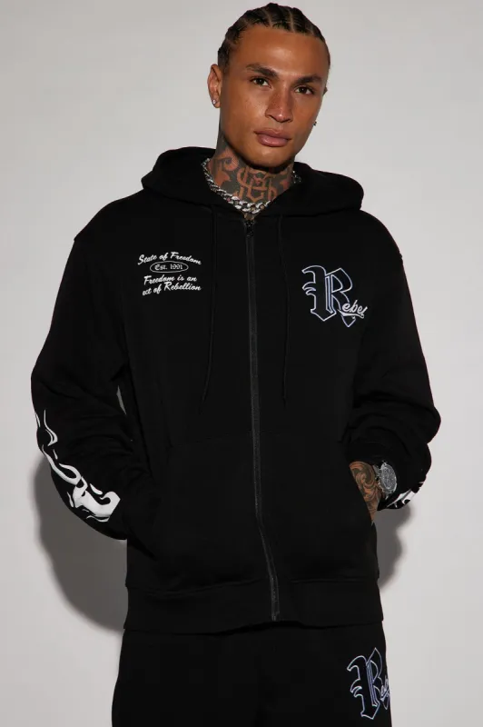 Rebel Club Zip Up Hoodie - Black sold by Fashion Nova