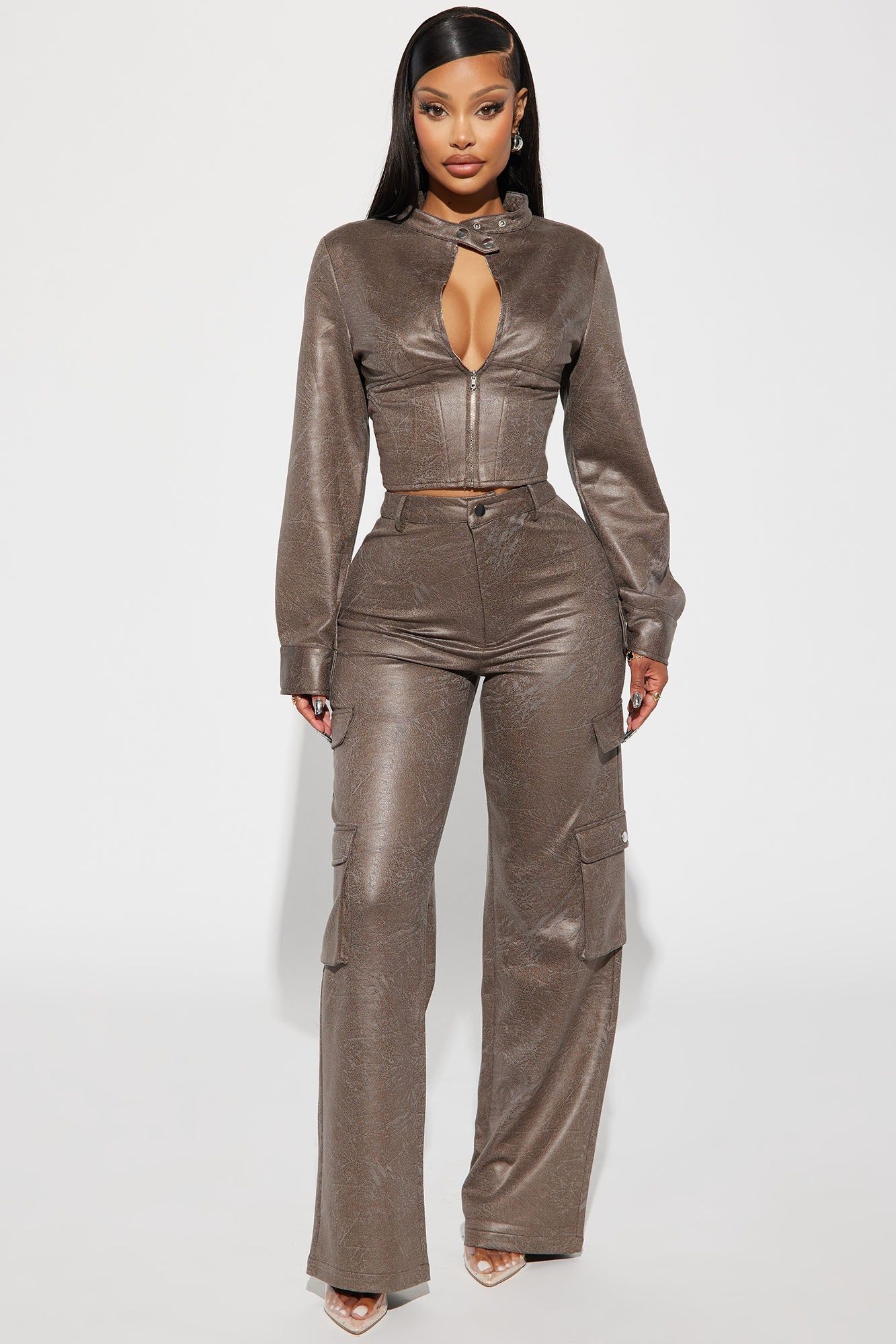 Cool Day Faux Suede Pant Set - Olive sold by Fashion Nova