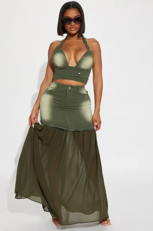 My Denim Muse Skirt Set - Olive sold by Fashion Nova