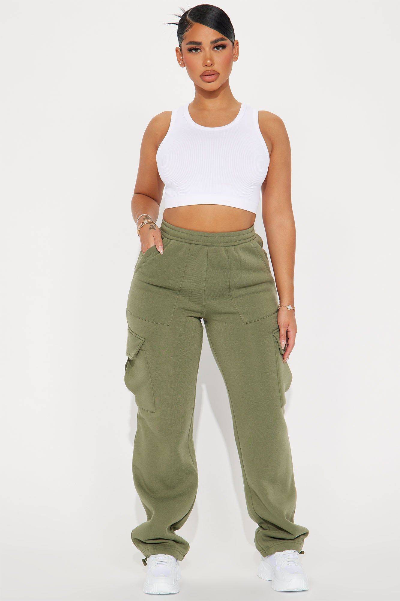 Tessa Fleece Lounge Jogger - Olive sold by Fashion Nova