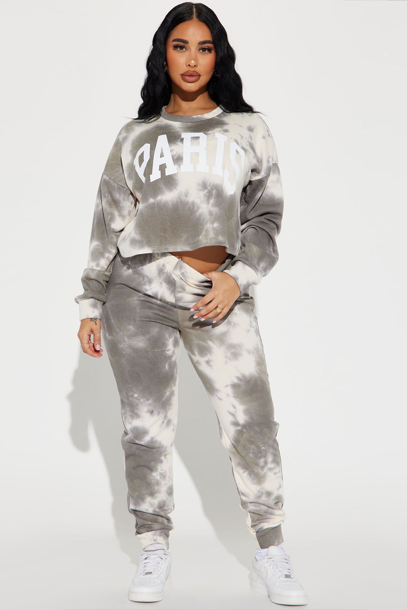 Paris Tie Dye Jogger Set - Cream/combo sold by Fashion Nova