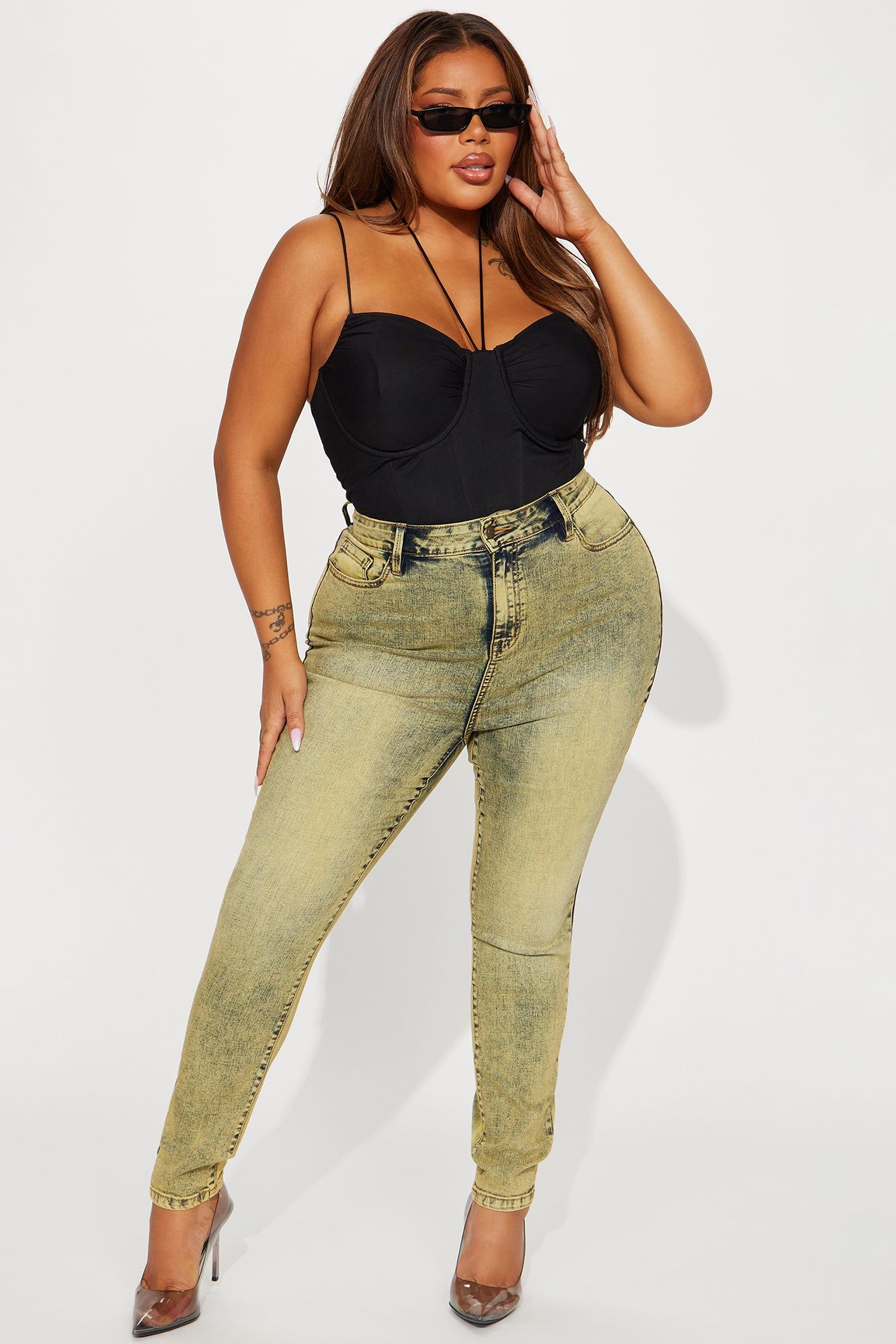 It's Giving High Stretch Curvy Skinny Jeans - Yellow sold by Fashion Nova product image thumbnail 5