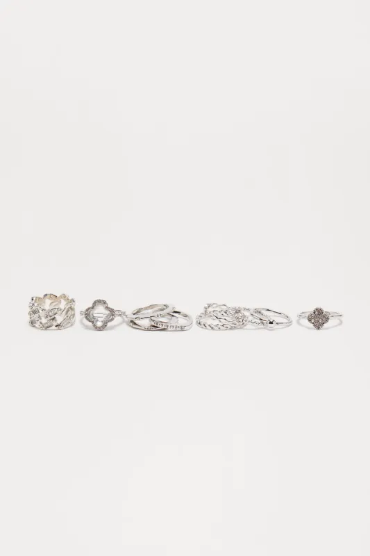 Angelic Allie 10 Piece Ring Set - Silver sold by Fashion Nova