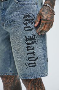 Ed Hardy Crouching Panther Denim Shorts - Light Wash sold by Fashion Nova