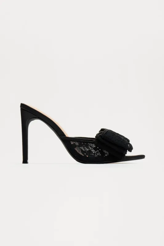 Jade Lace Bow Mules - Black sold by Fashion Nova