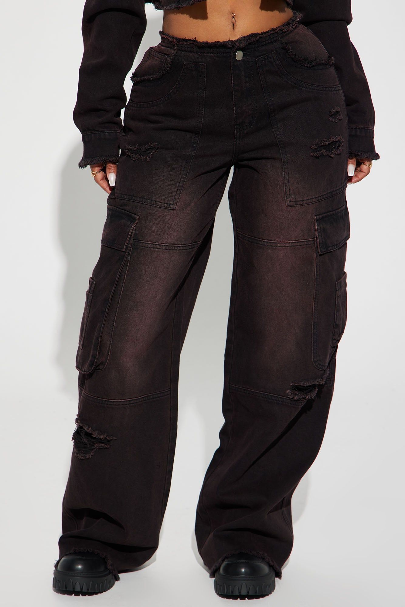 Run That Back Non Stretch Cargo Jean - Red/Black sold by Fashion Nova product image thumbnail 2