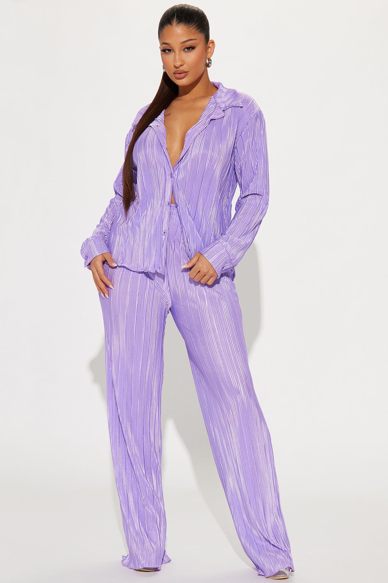 More Than Lust Plisse Pant Set - Lavender sold by Fashion Nova