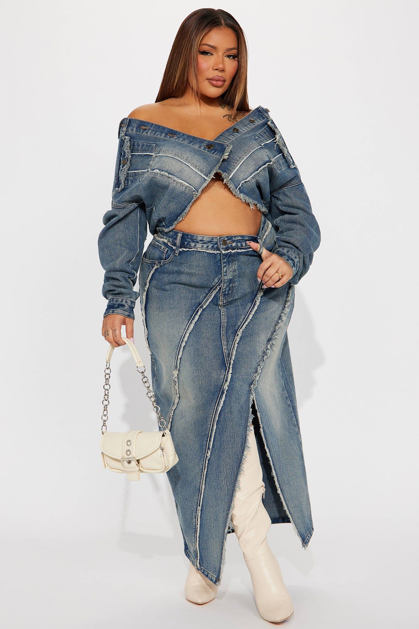 Yuma Tinted Denim Midi Skirt - Medium Wash sold by Fashion Nova product image thumbnail 4