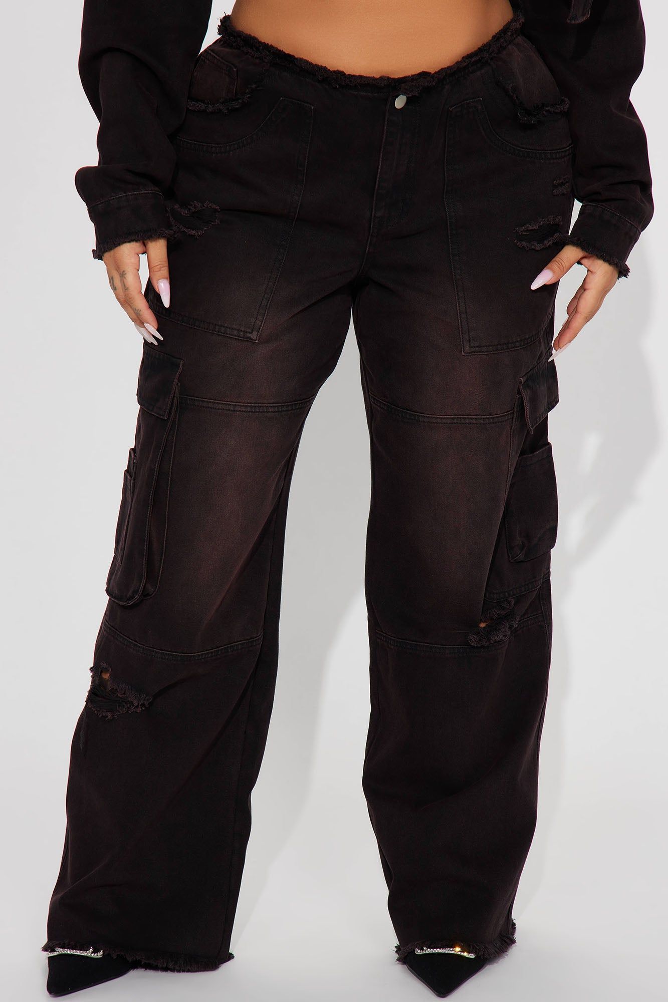 Run That Back Non Stretch Cargo Jean - Red/Black sold by Fashion Nova product image thumbnail 5