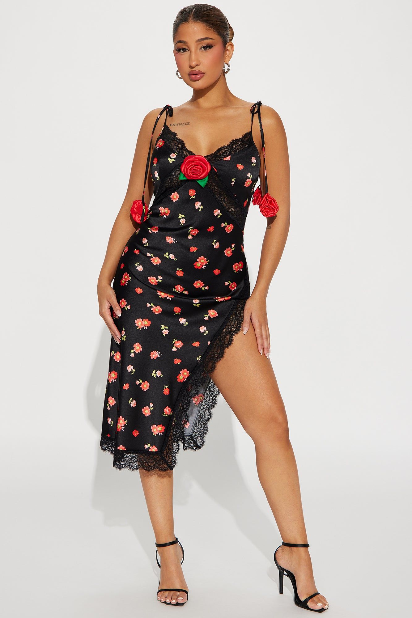 Nikki Satin Midi Dress - Black/combo sold by Fashion Nova