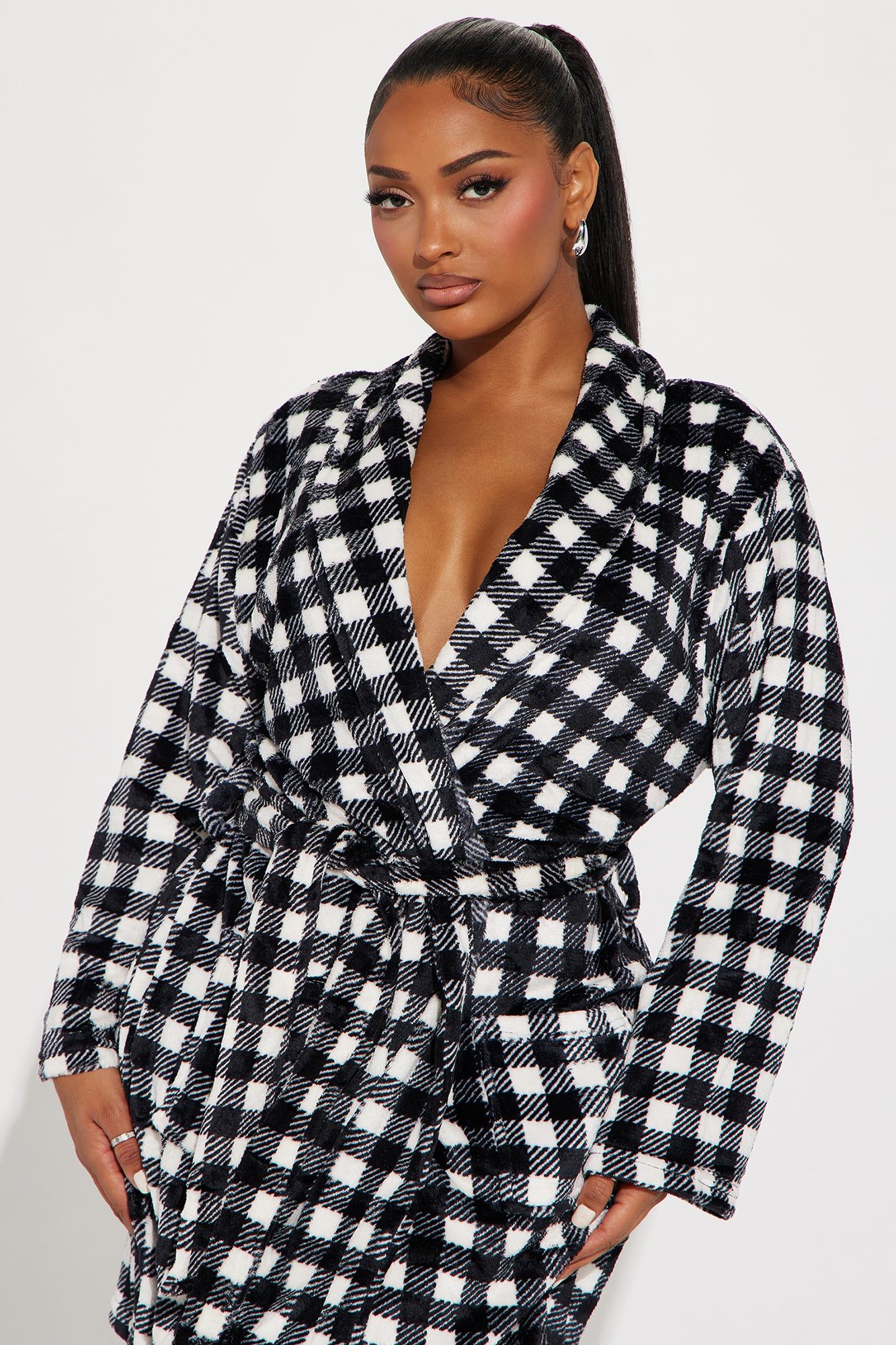 Cozied Up With You PJ Plush Robe - Black/combo sold by Fashion Nova product image thumbnail 2
