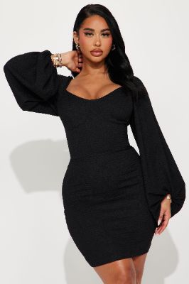 Amber Textured Mini Dress - Black sold by Fashion Nova