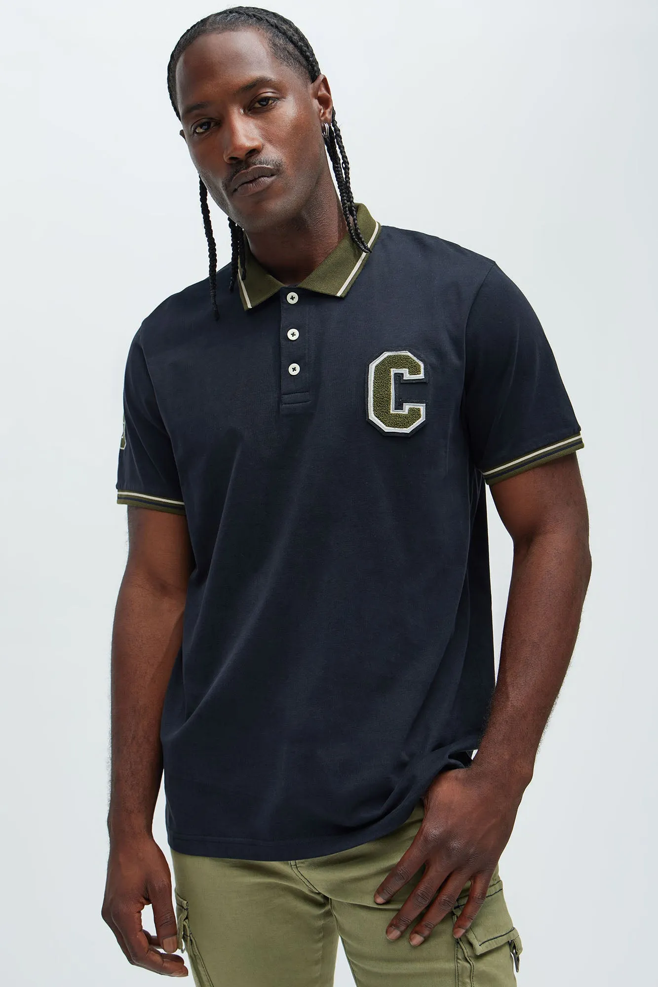 Big C Short Sleeve Polo - Black/combo sold by Fashion Nova