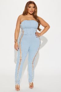 Get A Clue Denim Jumpsuit - Light Wash sold by Fashion Nova
