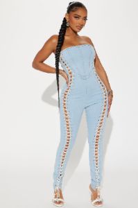 Get A Clue Denim Jumpsuit - Light Wash sold by Fashion Nova
