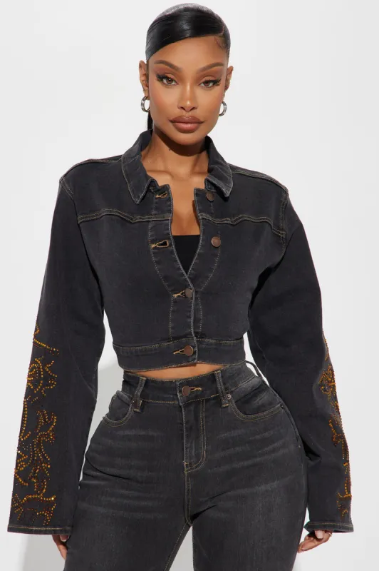 Lone Ranger Embellished Denim Jacket - Black Wash sold by Fashion Nova