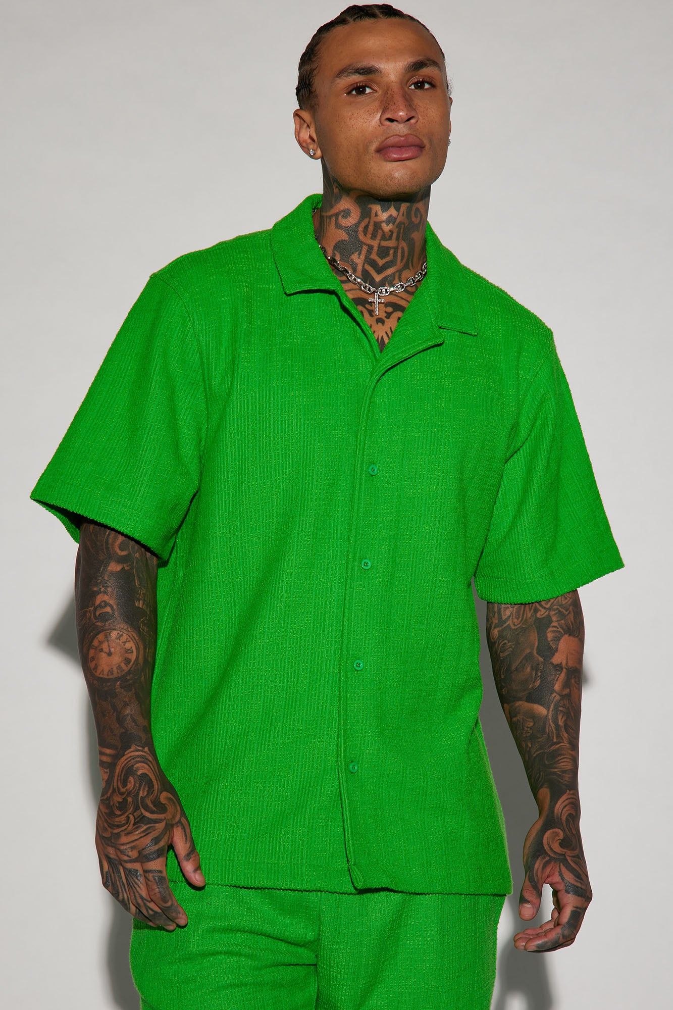 Dean Textured Short Sleeve Button Up Shirt - Green sold by Fashion Nova product image thumbnail 4