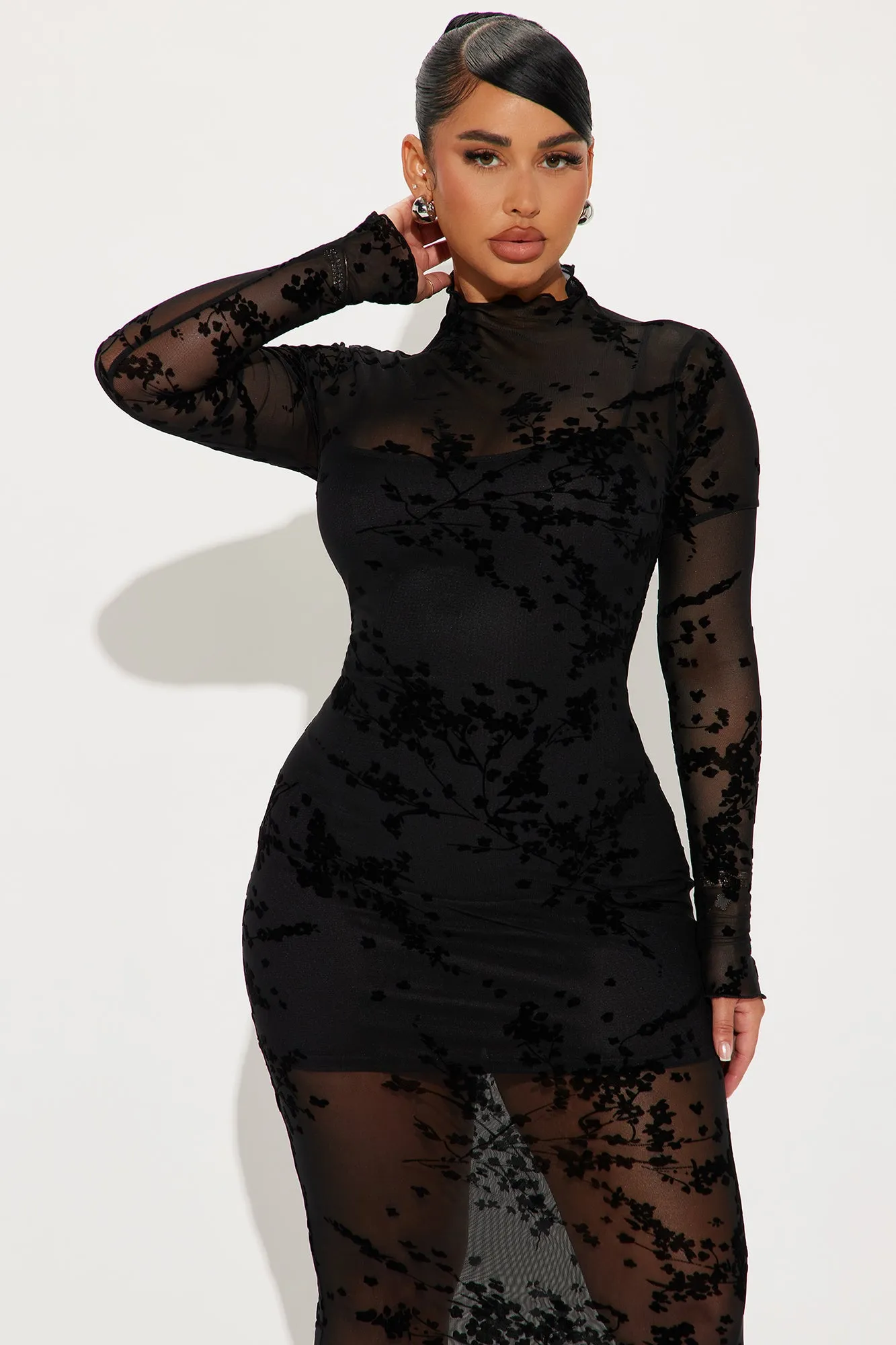 In Full Bloom Mesh Maxi Dress - Black sold by Fashion Nova product image thumbnail 2