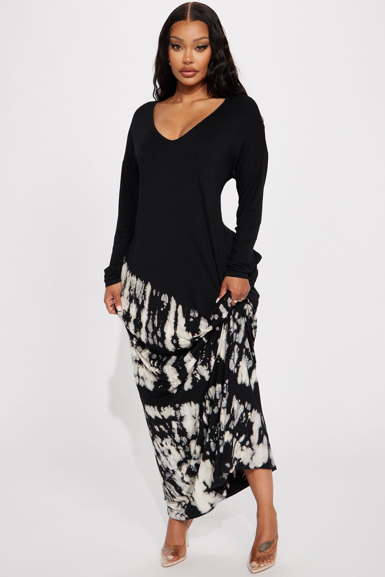 Alana Tie Dye Maxi Dress - Black sold by Fashion Nova