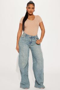 Natalie Ribbed Tee - Nude sold by Fashion Nova