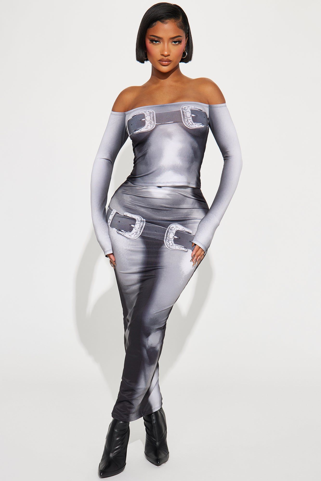 Can't Resist Myself Skirt Set - Black/combo sold by Fashion Nova