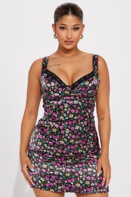 Jane Floral Mini Dress - Black/combo sold by Fashion Nova